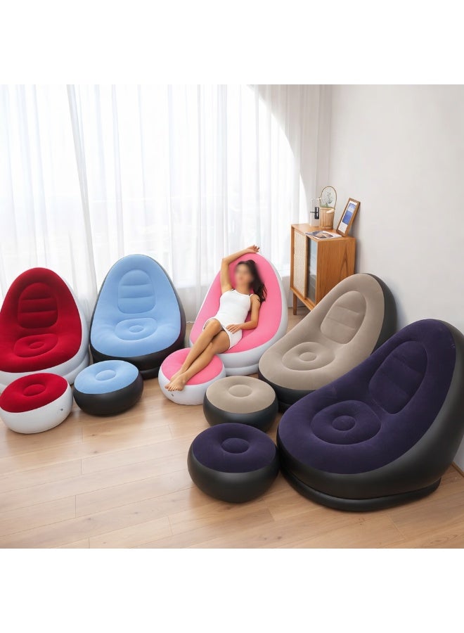 Inflatable Sofa Chair with Ottoman – Comfortable Air Lounge Chair with Footrest | Portable Flocking PVC Recliner Seat for Indoor, Outdoor, Camping & Relaxation - Image 5